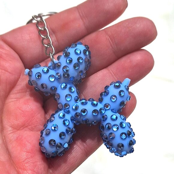 Bedazzled Balloon Dog Keychain, Light Blue Dog and Stones - Picture 3 of 3